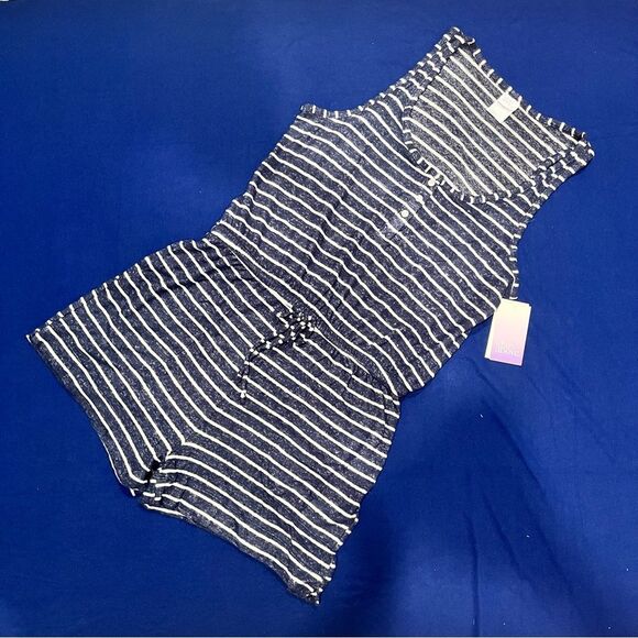 NWT Stars Above Blue Striped Perfectly Cozy Romper Size Small - Picture 3 of 10